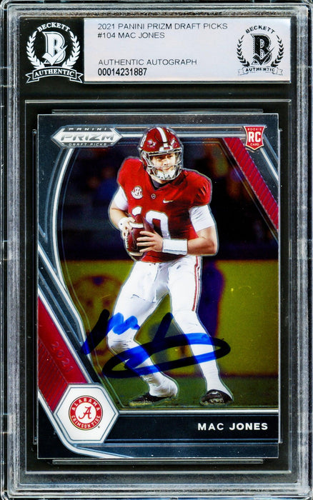 Mac Jones Autographed 2021 Panini Prizm Draft Picks Rookie Card #104 Alabama Crimson Tide Beckett BAS #14231887 - RSA