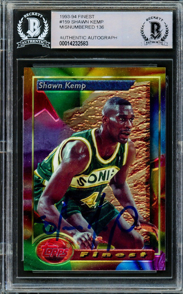 Shawn Kemp Autographed 1993 Topps Finest Card #136 Seattle Supersonics Beckett BAS #14232583 - RSA