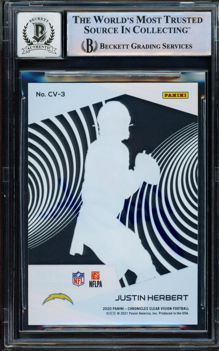 Justin Herbert Autographed 2020 Panini Chronicles Clear Dynagon Rookie Card #CV-3 Los Angeles Chargers Auto Grade Gem Mint 10 Beckett BAS Stock #206681 - RSA