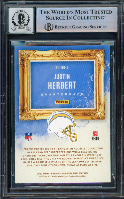 Justin Herbert Autographed 2020 Panini Chronicles Gridiron Kings Green Rookie Card #GK-3 Los Angeles Chargers Auto Grade Gem Mint 10 Beckett BAS #14243212 - RSA