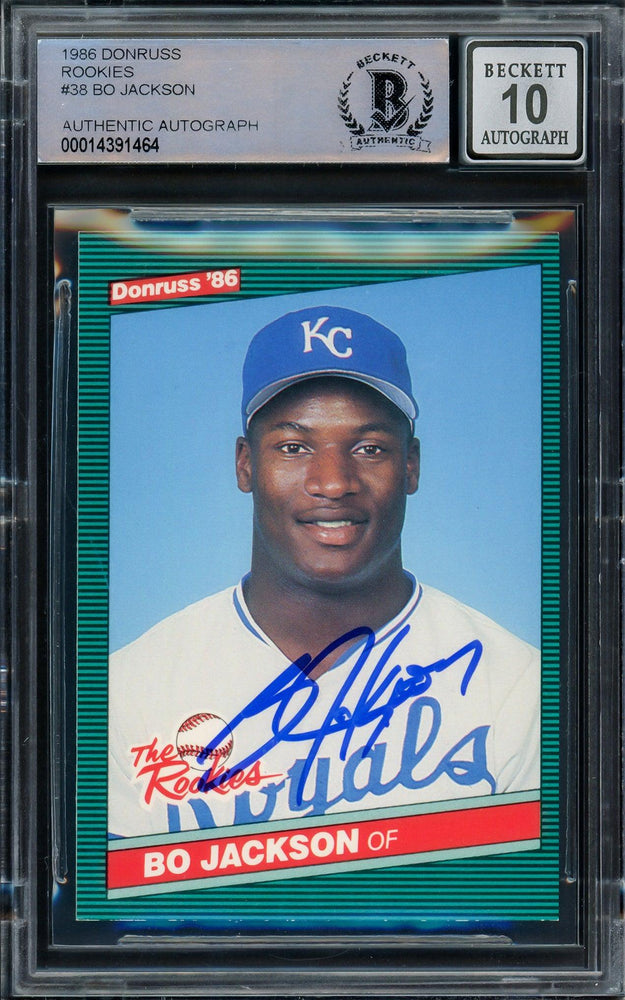 Bo Jackson Autographed 1986 Donruss The Rookies Rookie Card #38 Kansas City Royals Auto Grade Gem Mint 10 Beckett BAS Stock #206738 - RSA