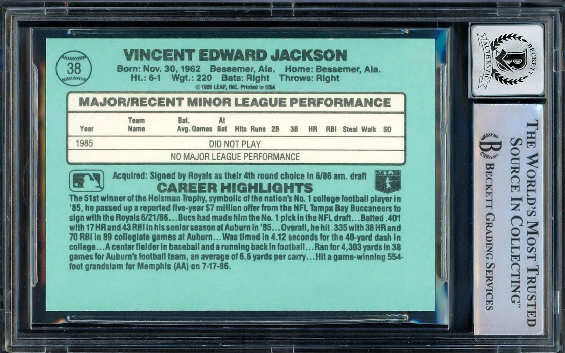 Bo Jackson Autographed 1986 Donruss The Rookies Rookie Card #38 Kansas City Royals Auto Grade Gem Mint 10 Beckett BAS Stock #206738 - RSA