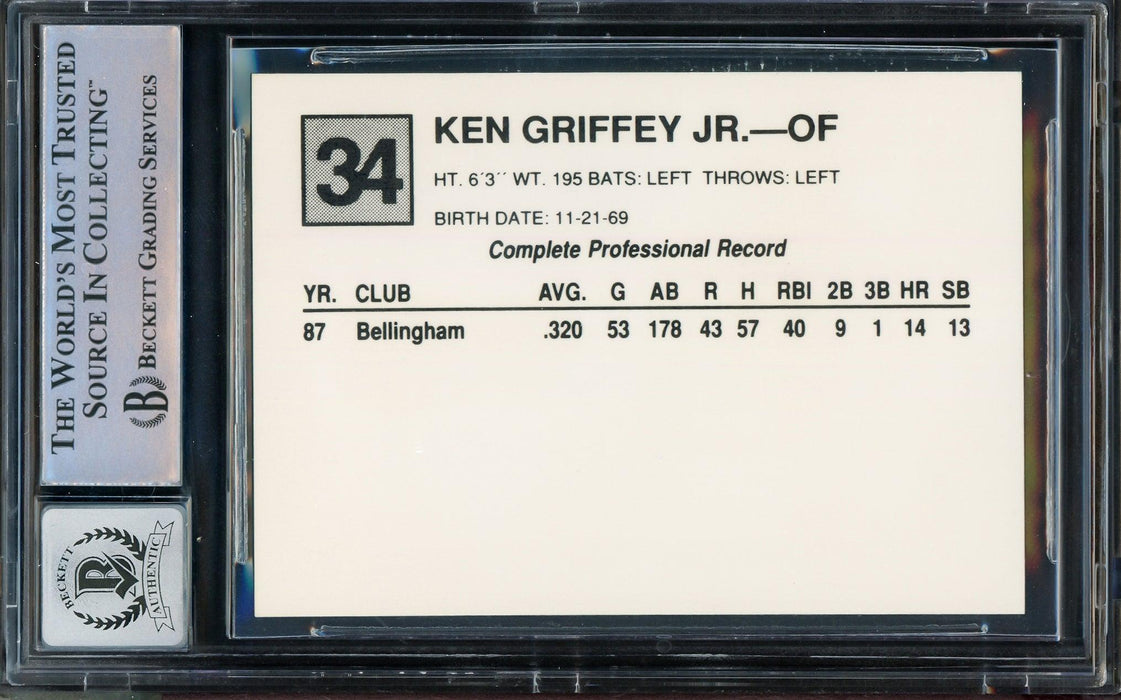 Ken Griffey Jr. Autographed 1988 California Cards Rookie Card #34 San Bernardino Spirit Auto Grade Gem Mint 10 Beckett BAS Stock #206745 - RSA