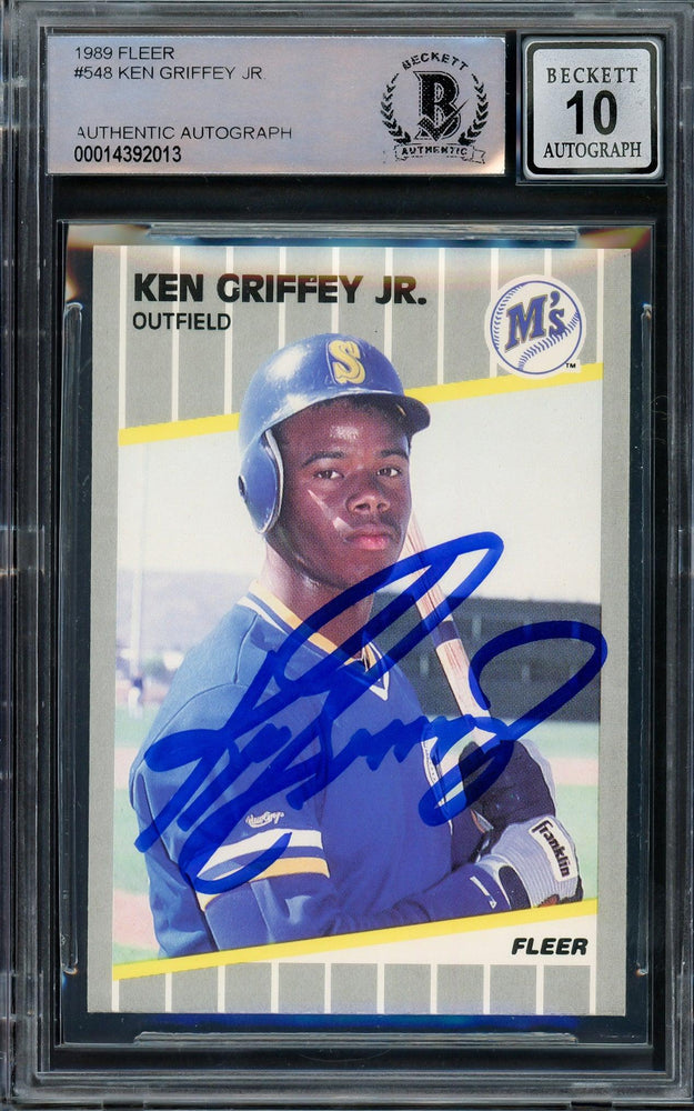 Ken Griffey Jr. Autographed 1989 Fleer Rookie Card #548 Seattle Mariners Auto Grade Gem Mint 10 Beckett BAS Stock #206769 - RSA