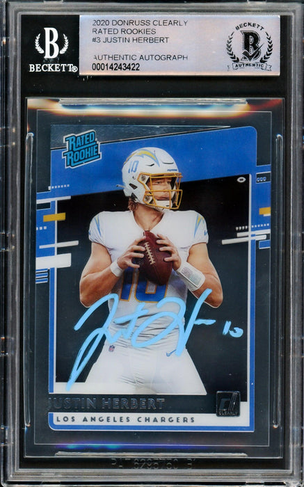 Justin Herbert Autographed 2020 Donruss Clearly Rated Rookie Card #RR-JH Los Angeles Chargers Beckett BAS #14243422 - RSA