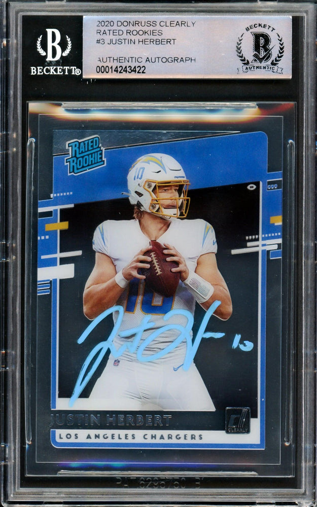 Justin Herbert Autographed 2020 Donruss Clearly Rated Rookie Card #RR-JH Los Angeles Chargers Beckett BAS #14243422 - RSA