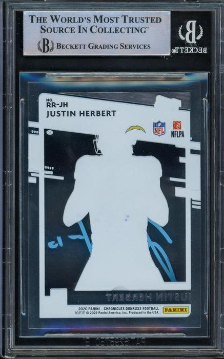 Justin Herbert Autographed 2020 Donruss Clearly Rated Rookie Card #RR-JH Los Angeles Chargers Beckett BAS #14243422 - RSA
