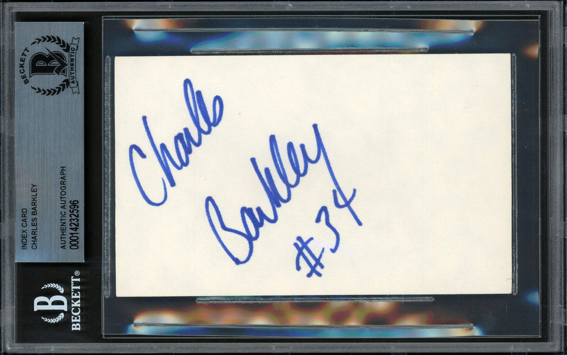 Charles Barkley Autographed 3x5 Index Card Philadelphia 76ers Vintage Signature Beckett BAS #14232596 - RSA