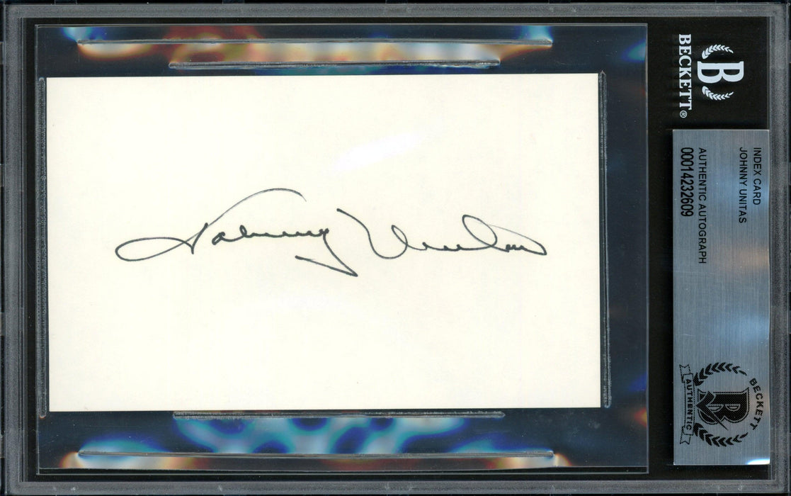 Johnny Unitas Autographed 3x5 Index Card Baltimore Colts Beckett BAS #14232609 - RSA