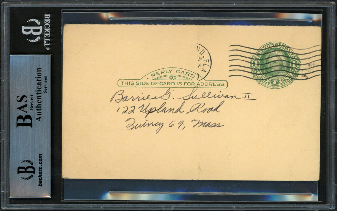 Fred Hutchinson Autographed 3.25"x5.25" Government Postcard Detroit Tigers "Best Wishes" Beckett BAS #14232621 - RSA