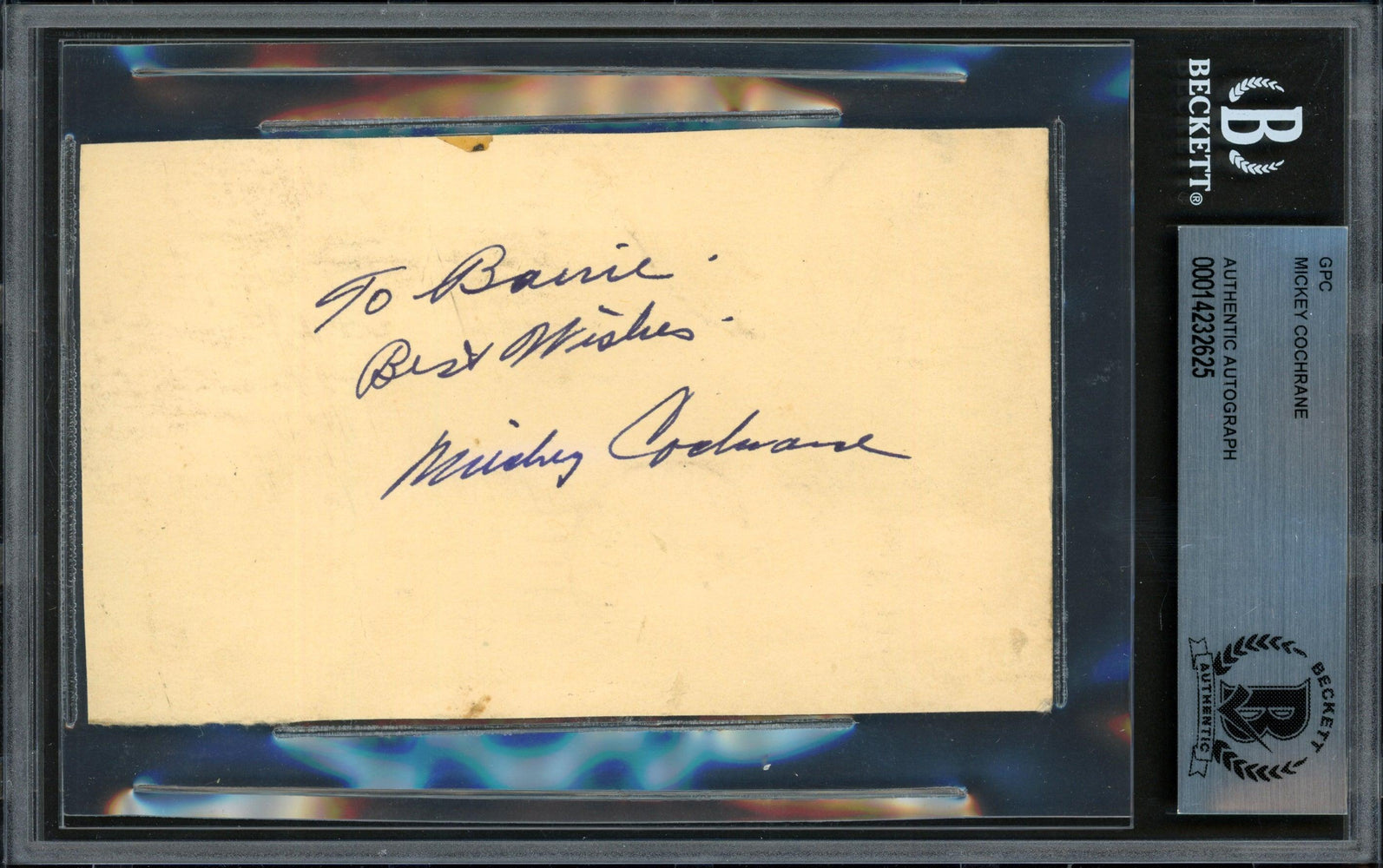 Mickey Cochrane Autographed 3"x5" Government Postcard Detroit Tigers "To Barrie" (Trimmed Down) Beckett BAS #14232625 - RSA