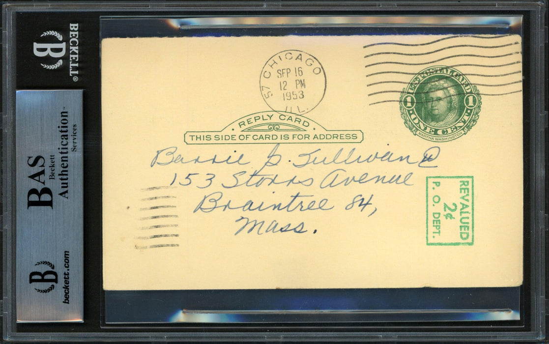 Charlie Root Autographed 3.25"x5.25" Government Postcard Chicago Cubs Gave Up Babe Ruth's Called Shot Beckett BAS #14232634 - RSA