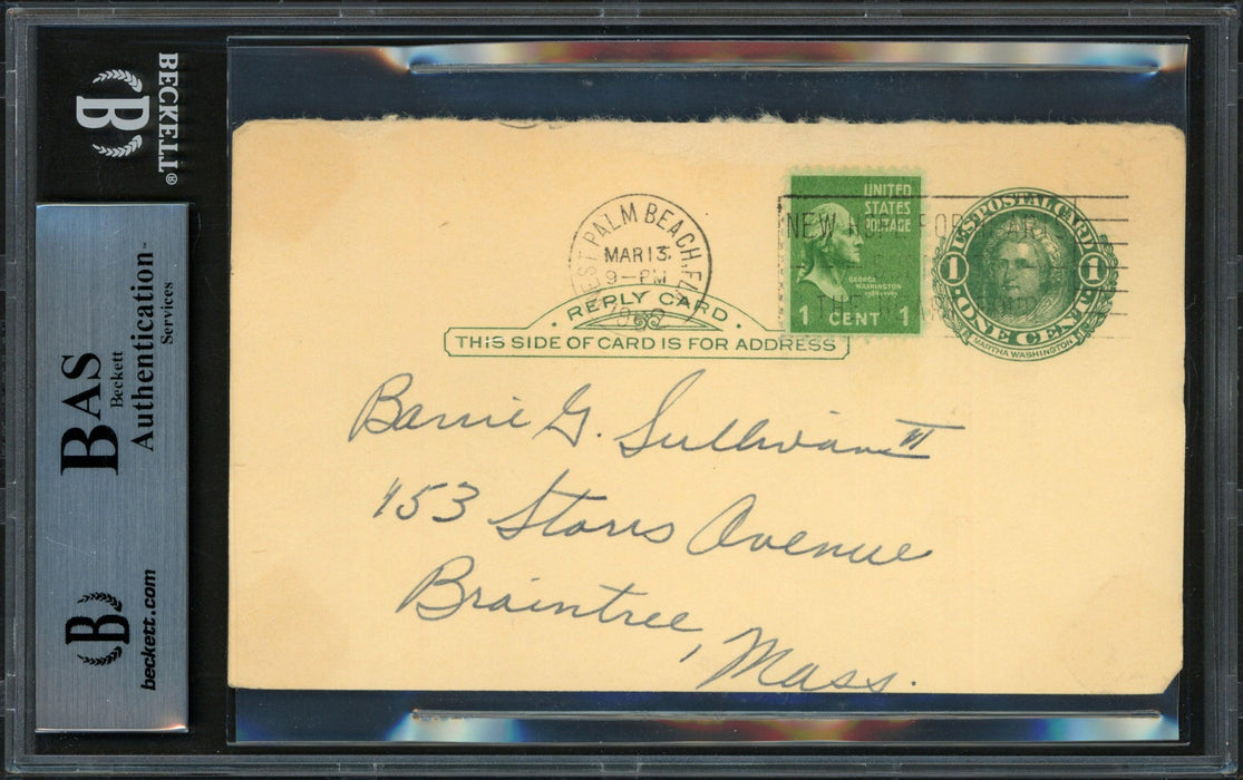 Sam Zoldak Autographed 3.25"x5.25" Government Postcard Cleveland Indians "Sincerely" Beckett BAS #14232635 - RSA