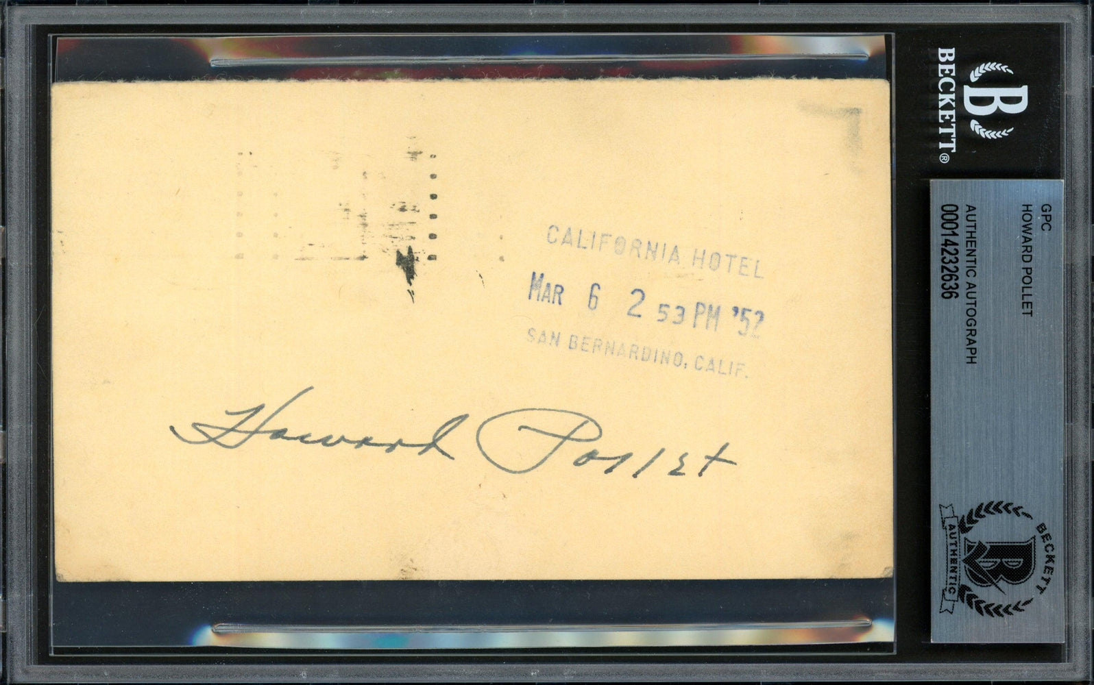 Howard Pollet Autographed 3.25"x5.25" Government Postcard St. Louis Cardinals Beckett BAS #14232636 - RSA
