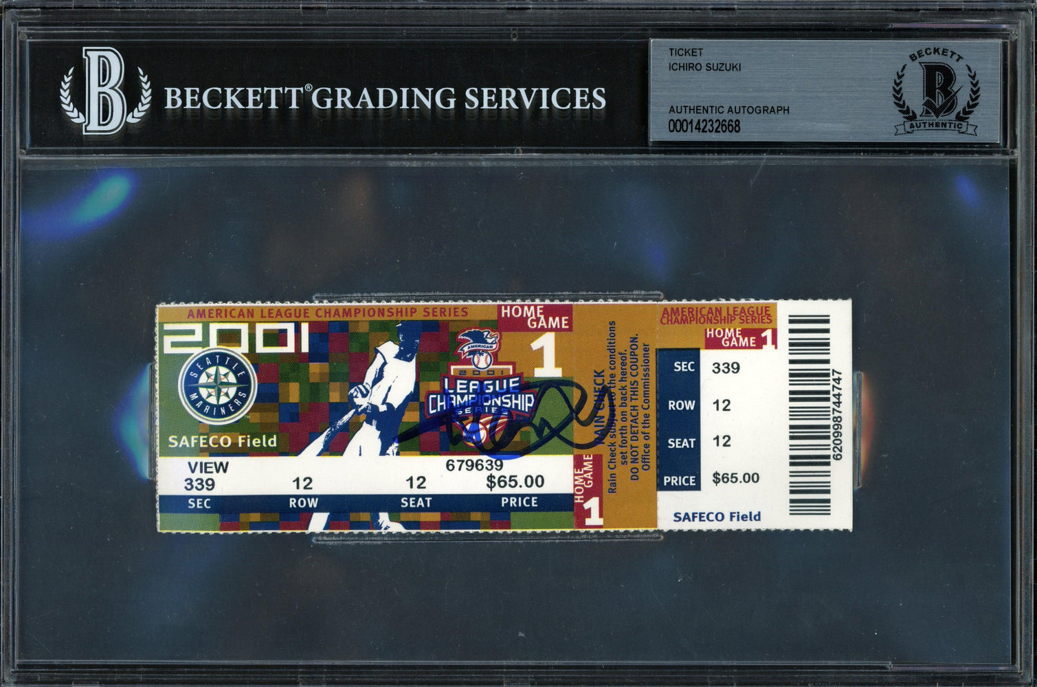 Ichiro Suzuki Autographed 2001 ALCS Game 1 Ticket 2001 ALCS Game 1 Ticket Seattle Mariners 1st Playoff Game Beckett BAS #14232668 - RSA