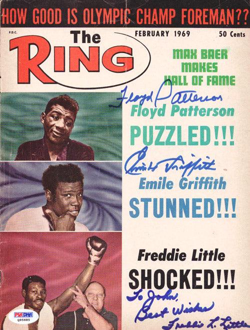 Floyd Patterson, Emile Griffith & Freddie Little Autographed The Ring Magazine Cover PSA/DNA #Q95685 - RSA