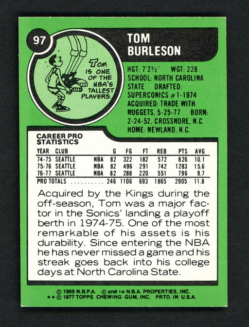 Tom Burleson Autographed 1977-78 Topps Card #97 Kansas City Kings SKU # 158668 - RSA