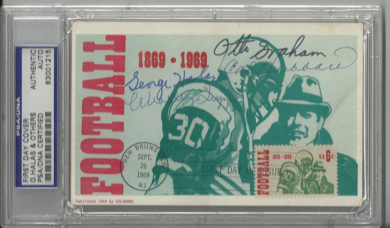 1969 nfl 100th anniversary first day cover signed by 4 hall of famers hallas hubbard graham trippi p certificate of authenticity