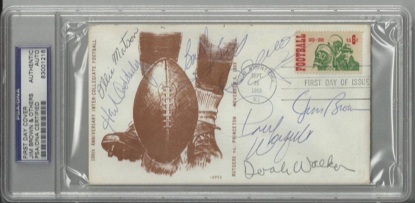 college football 100th anniversary first day cover signed by 7 hall of famers brown walker matson ad certificate of authenticity