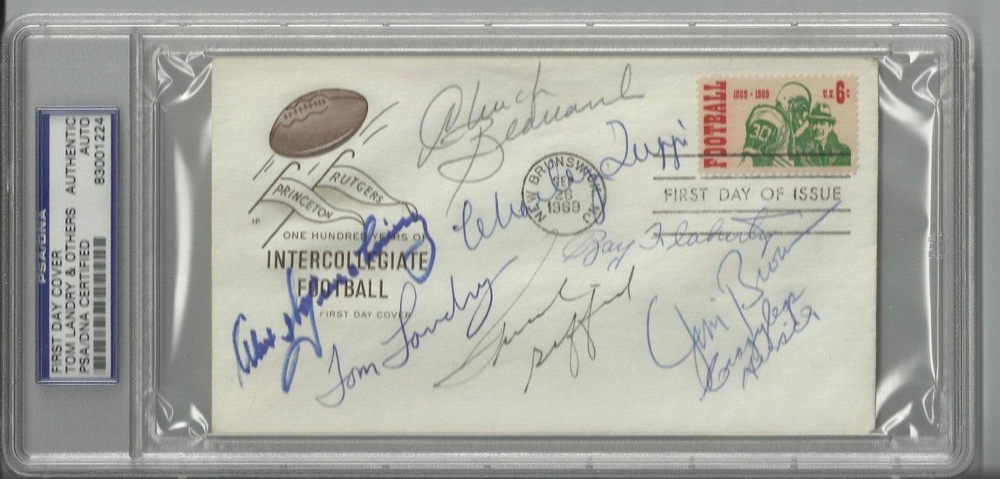 college football 100th anniversary first day cover signed by 8 hall of famers brown landry wojciecho certificate of authenticity