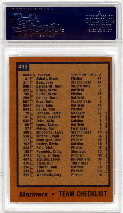 Darrell Johnson Autographed 1978 Topps Card #499 Seattle Mariners PSA/DNA #83308752 - RSA