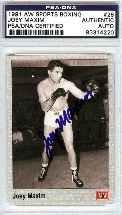 Joey Maxim Autographed 1991 AW Sports Boxing Card #28 PSA/DNA #83314220 - RSA