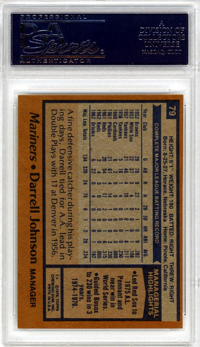 Darrell Johnson Autographed 1978 Topps Card #79 Seattle Mariners PSA/DNA #83317265 - RSA