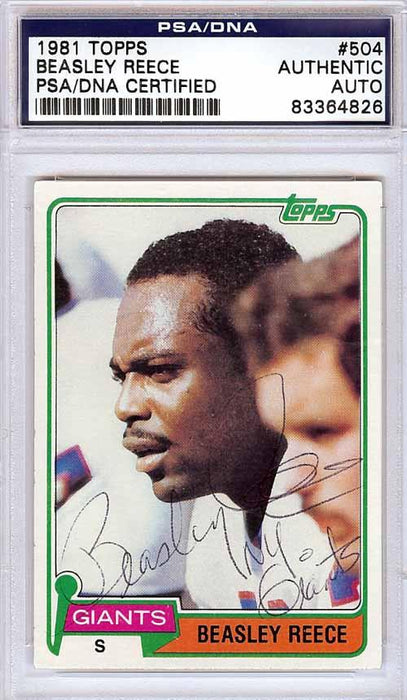 Beasley Reece Autographed 1981 Topps Card #504 New York Giants PSA/DNA #83364826 - RSA