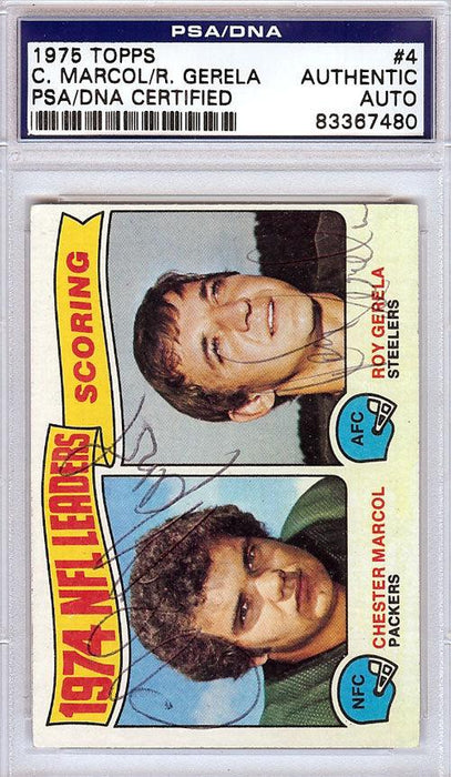 Chester Marcol & Roy Gerela Autographed 1975 Topps Card #4 PSA/DNA #83367480 - RSA