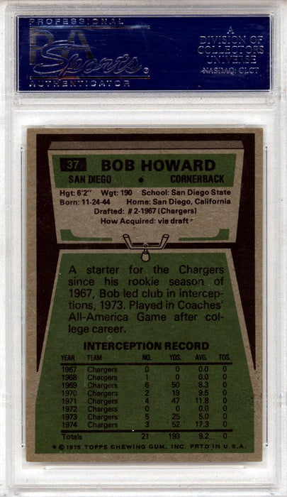 Bob Howard Autographed 1975 Topps Card #37 San Diego Chargers PSA/DNA #83368957 - RSA