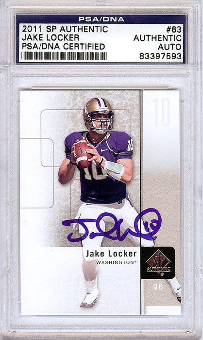 Jake Locker Autographed 2011 SP Authentic Rookie Card #63 Washington Huskies PSA/DNA Stock #56498 - RSA