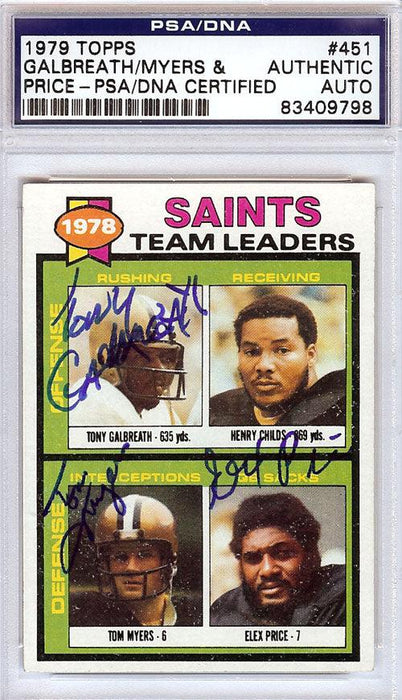 Tony Galbreath, Tom Myers & Elex Price Autographed 1979 Topps Card #451 New Orleans Saints PSA/DNA #83409798 - RSA