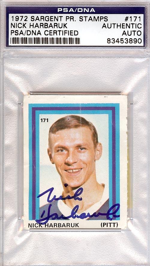 Nick Harbaruk Autographed 1972 Sargent Stamps Card #171 Pittsburgh Penguins PSA/DNA #83453890 - RSA