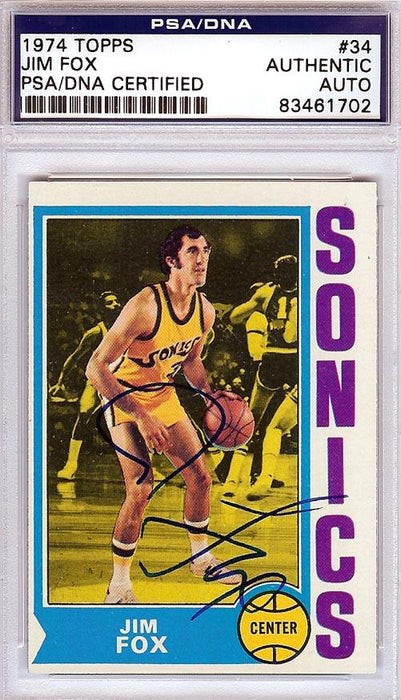 Jim Fox Autographed 1974 Topps Card #34 Seattle Sonics PSA/DNA #83461702 - RSA
