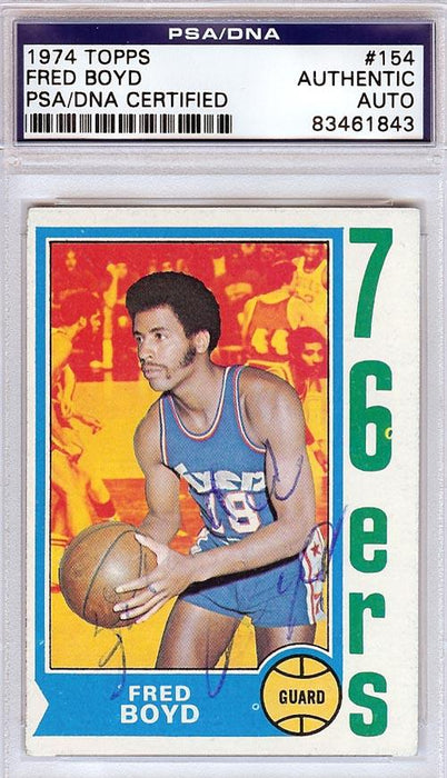 Fred Boyd Autographed 1974 Topps Card #154 Philadelphia 76ers PSA/DNA #83461843 - RSA