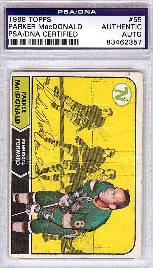 Parker MacDonald Autographed 1968 Topps Card #55 Minnesota North Stars PSA/DNA #83462357 - RSA