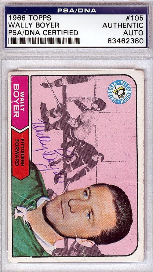 Wally Boyer Autographed 1968 Topps Card #105 Pittsburgh Penguins PSA/DNA #83462380 - RSA