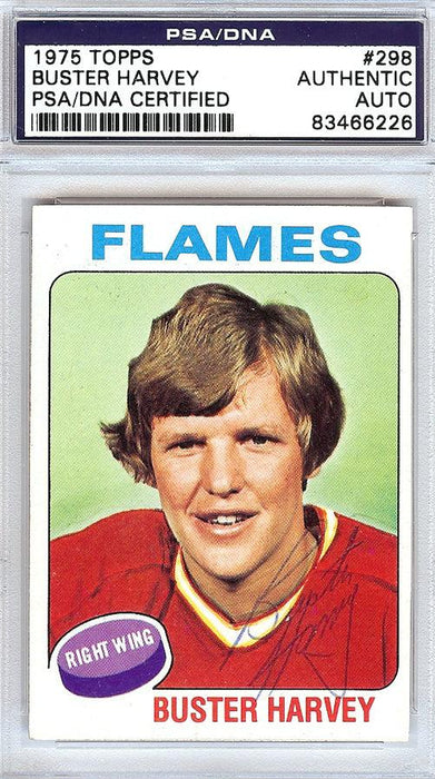 Buster Harvey Autographed 1975 Topps Card #298 Calgary Flames PSA/DNA #83466226 - RSA