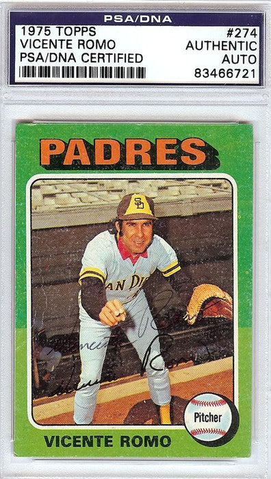 Vicente Romo Autographed 1975 Topps Card #274 San Diego Padres PSA/DNA #83466721 - RSA