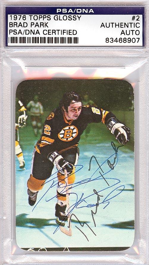 Brad Park Autographed 1976 Topps Glossy Card #2 Boston Bruins PSA/DNA #83468907 - RSA