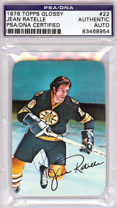 Jean Ratelle Autographed 1976 Topps Glossy Card #22 Boston Bruins PSA/DNA #83468954 - RSA