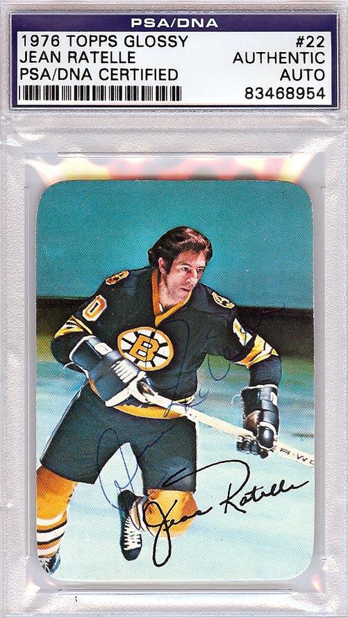 Jean Ratelle Autographed 1976 Topps Glossy Card #22 Boston Bruins PSA/DNA #83468954 - RSA