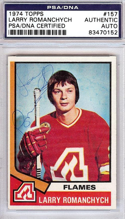 Larry Romanchych Autographed 1974 Topps Card #157 Atlanta Flames PSA/DNA #83470152 - RSA