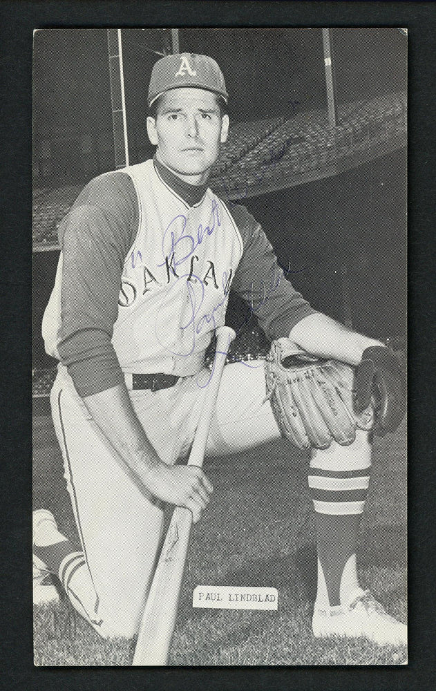 Paul Linblad Autographed 3x5.5 J.D. JD McCarthy Postcard Kansas City A's "Best Wishes" SKU #156618 - RSA