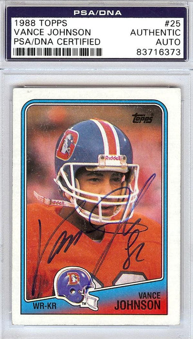 Vance Johnson Autographed 1988 Topps Card #25 Denver Broncos PSA/DNA #83716373 - RSA