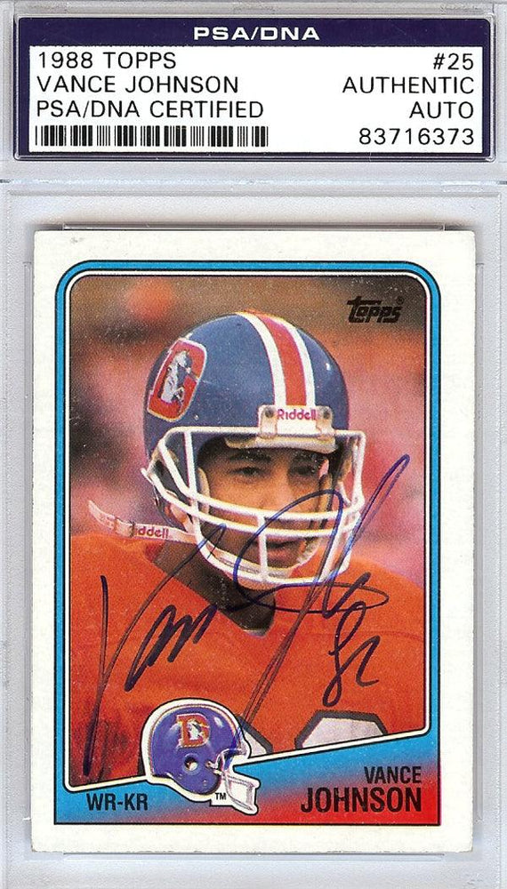 Vance Johnson Autographed 1988 Topps Card #25 Denver Broncos PSA/DNA #83716373 - RSA