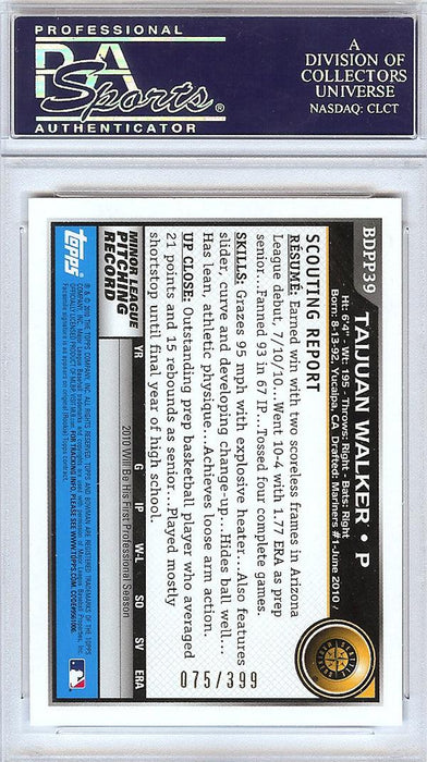 Taijuan Walker Autographed 2010 Bowman Draft Picks & Prospects Rookie Card #BDPP39 Seattle Mariners  #/399 PSA/DNA #83812803 - RSA
