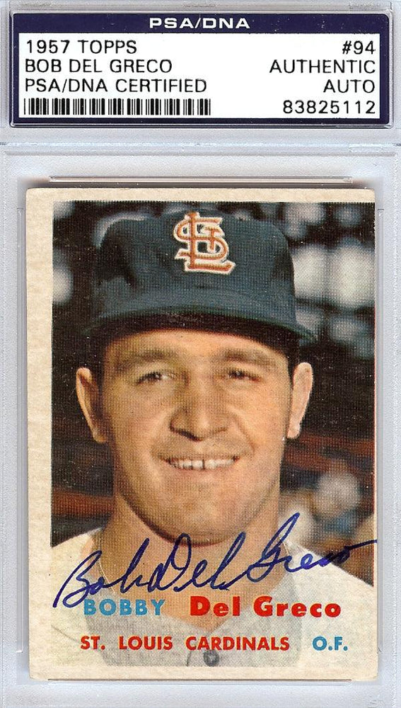 Bob Del Greco Autographed 1957 Topps Card #94 St. Louis Cardinals PSA/DNA #83825112 - RSA