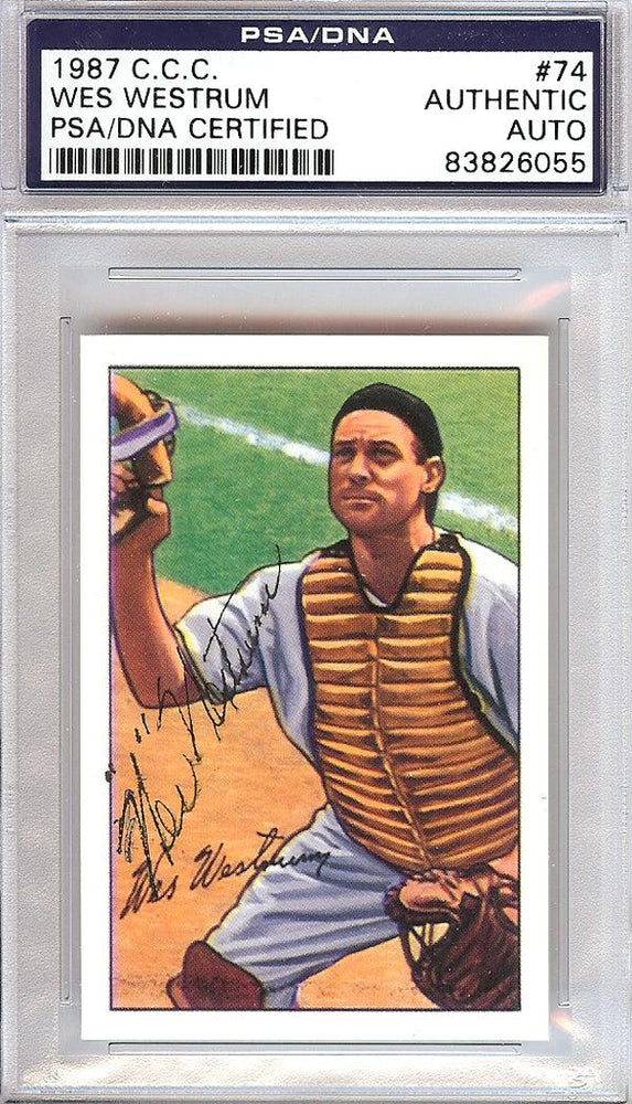 Wes Westrum Autographed 1952 Bowman Reprints Card #74 New York Giants PSA/DNA #83826055 - RSA