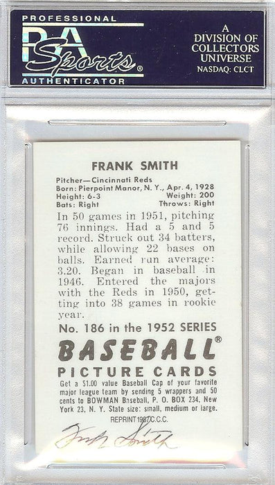 Frank Smith Autographed 1952 Bowman Reprints Card #186 Cincinnati Reds Signed Twice PSA/DNA #83826076 - RSA